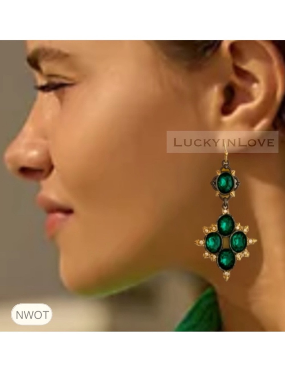 ALEXIS BITTAR • Miss Havisham Chandelier Gunmetal Gold Green Drop Earrings